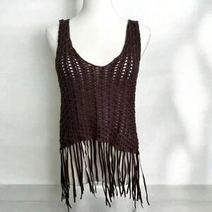 Y2K crochet western faux leather details  top coastal cowgirl boho S